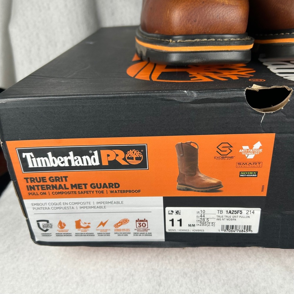 Timberland PRO True Grit Work Boots Mens 11 Brown Waterproof Met Guard Composite - Picture 2 of 9